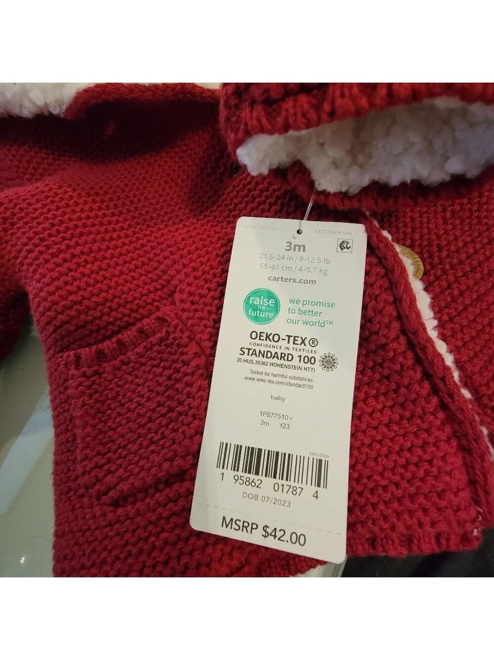 NWT Carter’s Baby Hooded Knitted Cardigan  w/ Ears Sz 3m Sherpa lining T04